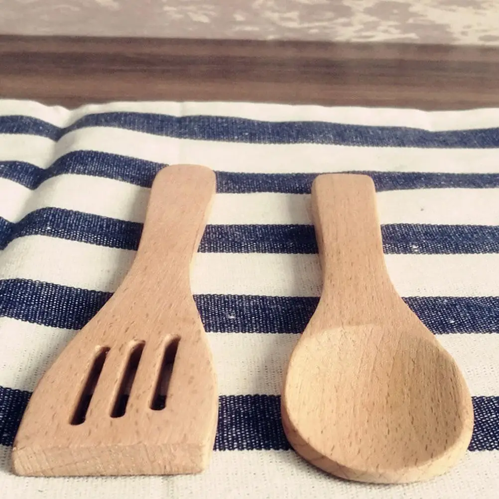 2 PCs Children Kitchen Playset Wooden Spoon and Shovel Toy Utensil Mini Toddler Toys