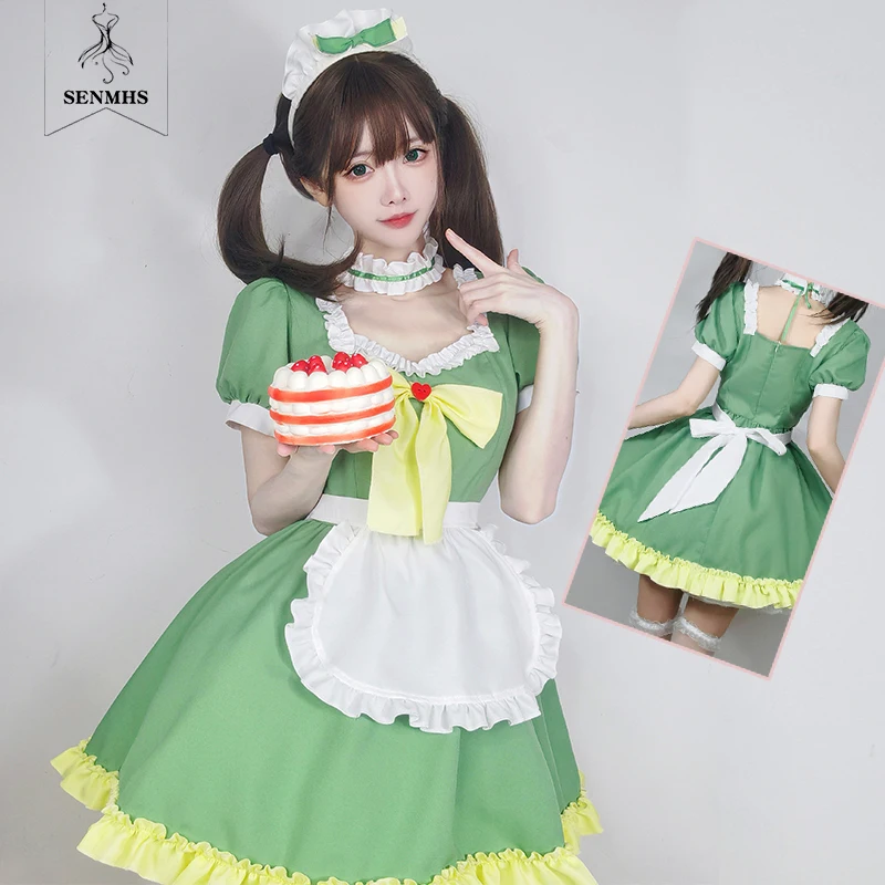 

SENMHS Green Maid Cosplay Costumes Women Anime Halloween Apron Maid Outfits Lolita School Girl Kawaii Roleplay Party Clothing