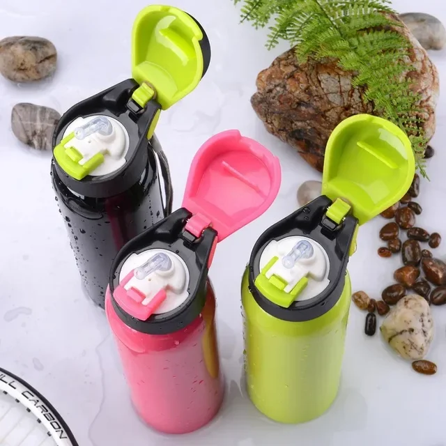 500ML Bicycle Water Bottle Walled Simple Thermo Mug Insulated With Straw Vacuum Stainless Steel Cycling Water Bottle Double 3