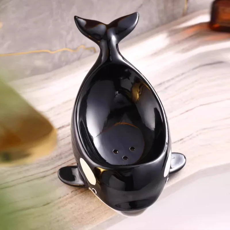 Creative Ceramic Soap Box, Light luxury whale Shaped Soap Dishes, Home Bathroom Kitchen Supplies Bathroom storage rack, 1Pc