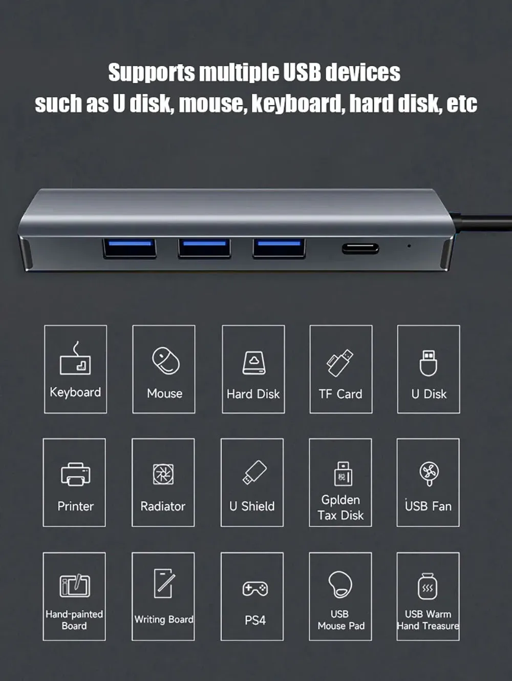 5-in-1 USB 3.0 Typ-C Gigabit Kabelgebundener Netzwerkadapter USB3.0 HUB Typ USB C auf 1000 Mbit/s RJ45 USB 3.0 Typ-C HUB Dockingstation – Detail 8