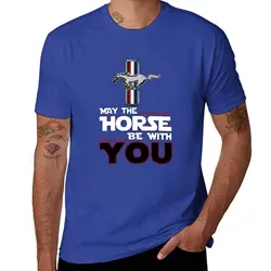 May the Horse Be with You Graphic T - Shirt - Korean Fashion Animal Print, Heavyweight Hippie Style - S (Blue)