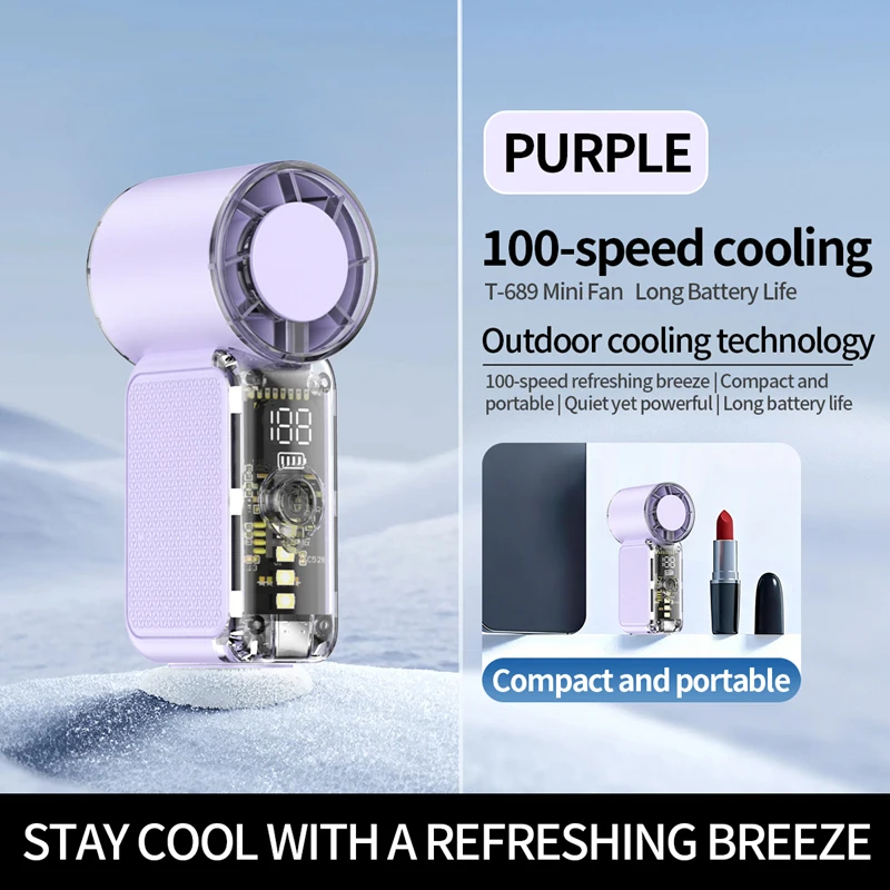Compact USB Rechargeable Mini Handheld Fan with Digital Display