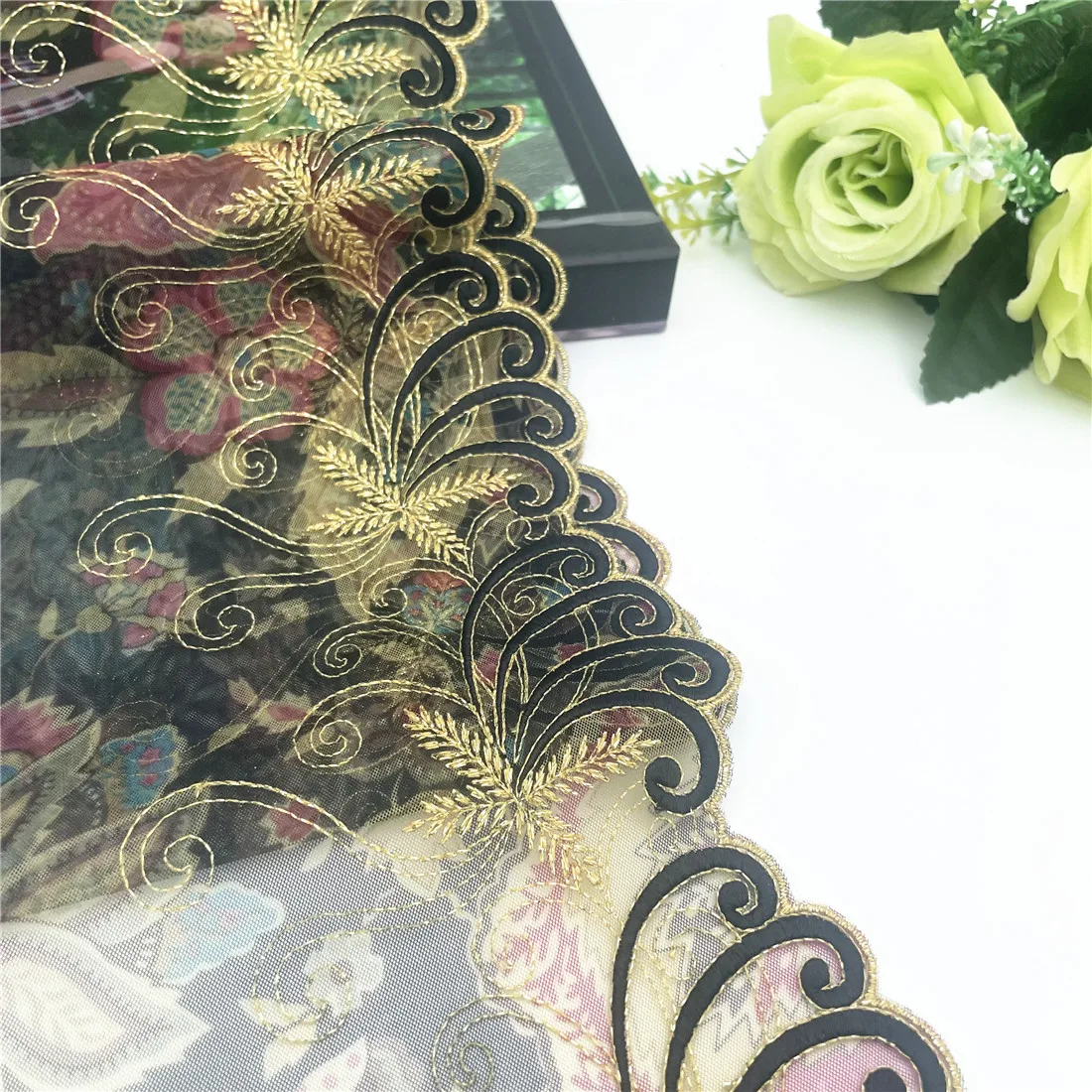3y/lot Width 17cm Luxury Floral Gold Shiny Embroidery Lace Trim For Skirt Hem Clothes Sewing Material DIY Apparel Dress Fabrics 5