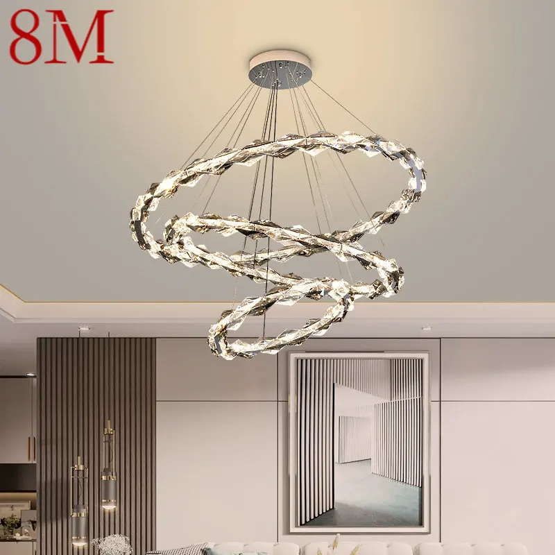 

8M Modern Crystal Chandelier LED Light Luxury Rings Hanging Pendant Lamp Home Decor For Living Dining Room Bedroom