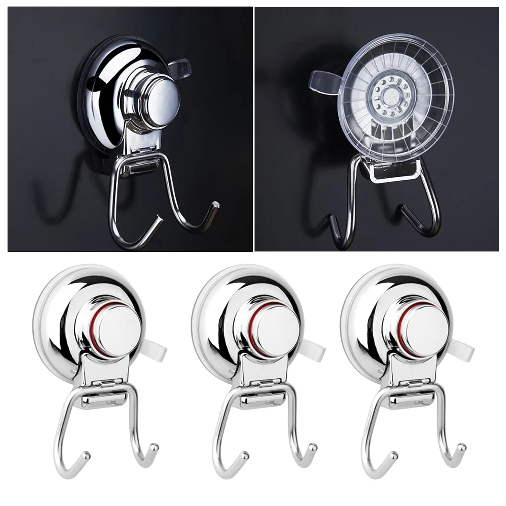 Double Hooks Cup No Drilling Stainless Steel Bathroom Kitchen Tile Wall Vacuum Strong Paper Holders Tissue Rack Mounting 3 Pcs