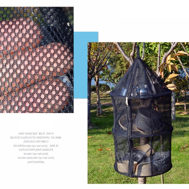 

3-Layer Folding Storage Net Bag Camping Backpacking Portable Nylon Mesh Hanging Bag Picnic Cookware Drying Food Organizer