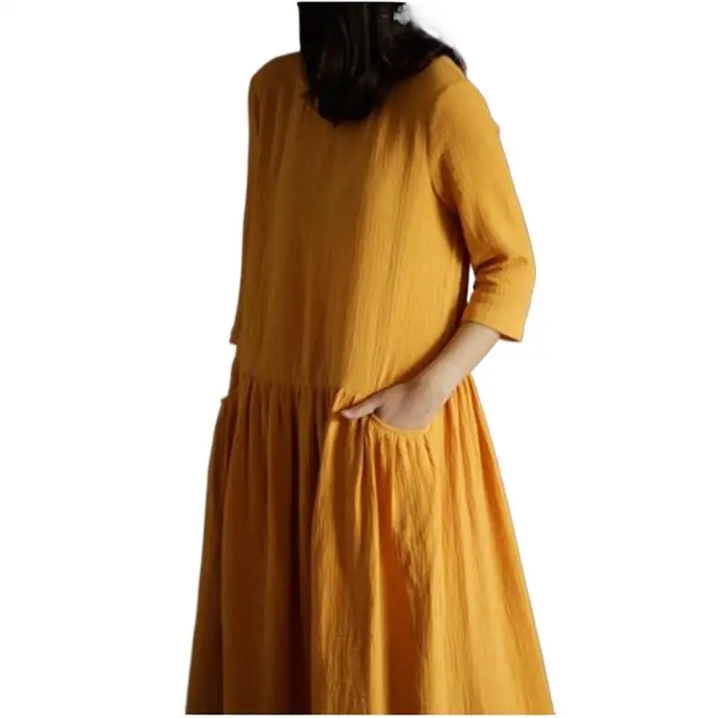 

2023 Spring Autunm women Three Quarter Sleeve dress,loose casual cotton linen dress with pockets,dresses vestidos