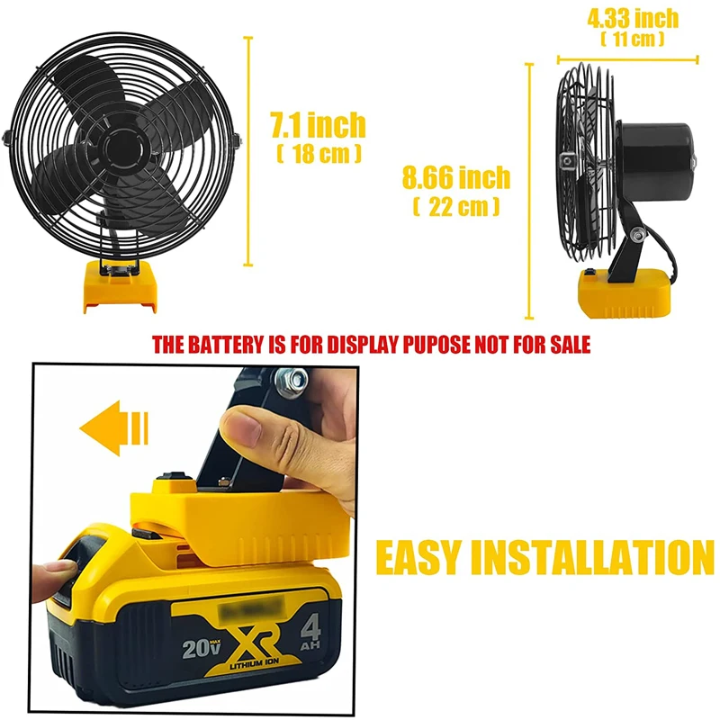Cordless Jobsite Fan For Dewalt 20V MAX Li-Ion Battery For Camping