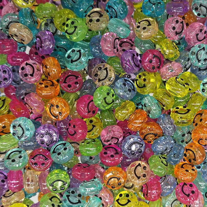 

10mm Acrylic Smiley Beads Colorful Cartoon Expression Round Flat Beads diy Bracelet Beads Accessories Wholesale