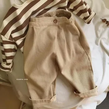 Children's Korean Casual Pants for Babies Spring 2022 New Boys and Girls' Solid Color Loose Fitting Harlan Pants Long Pants 6