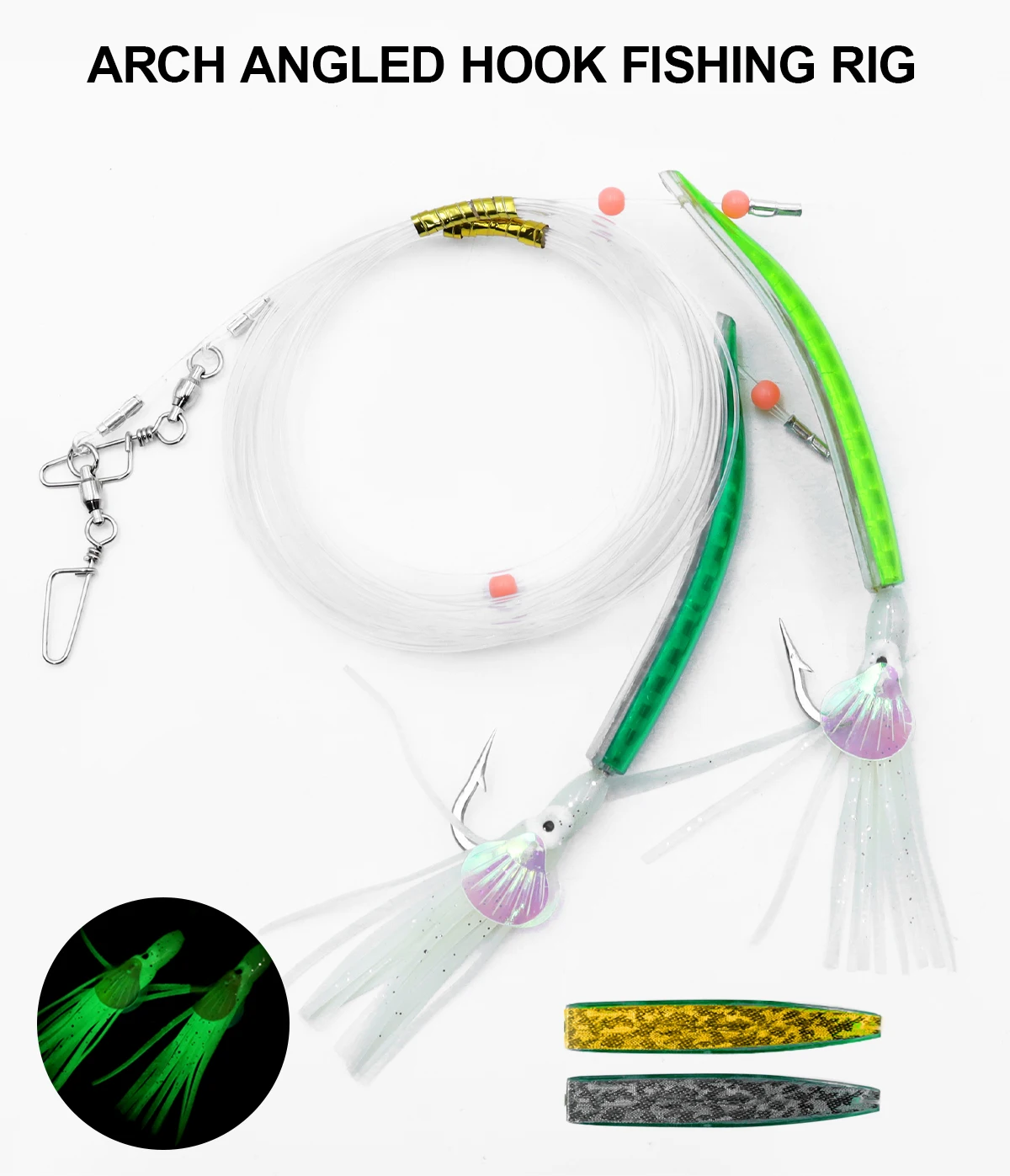 ZYZHE 1 Stück Trolling-Angelvorrichtung 10cm Bowhorn-Haken mit 3M-Schnur, verstärkte Jig-Fischhaken, Topwater-Köder-Hilfshaken – Detail 1
