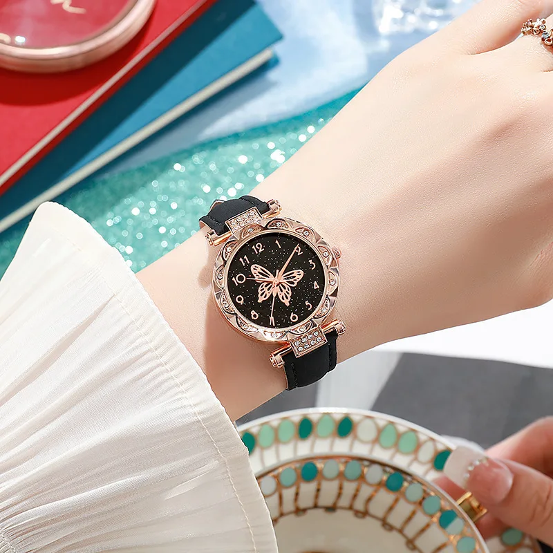 Women Watches Pink Pearl Butterfly Fashion Rhinestone Casual Bracelet Watch Simple Female Clock Ladies Quartz Wristwatches women watches,electronic watch