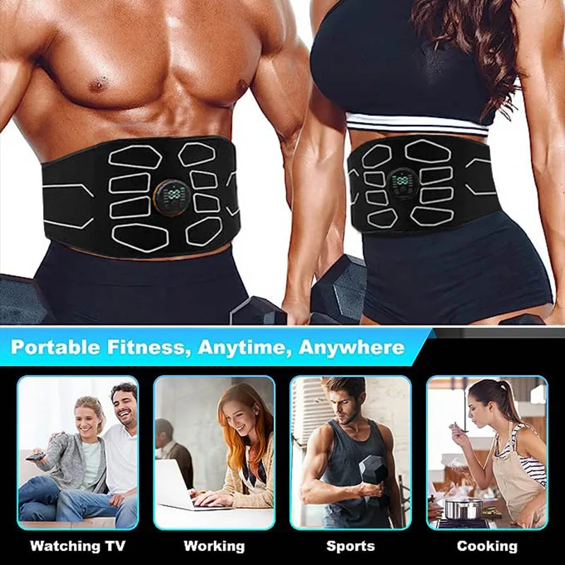 Smart EMS Muscle Stimulator ABS Stimulator Abdominal Toning Belt Home Fitness Workout Equipment For Body Waist Abdomen Massage