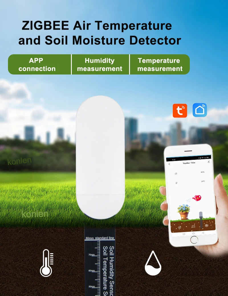 Tuya Zigbee Soil Moisture Sensor Garden Hygrometer for Plant Growth Monitor Ther