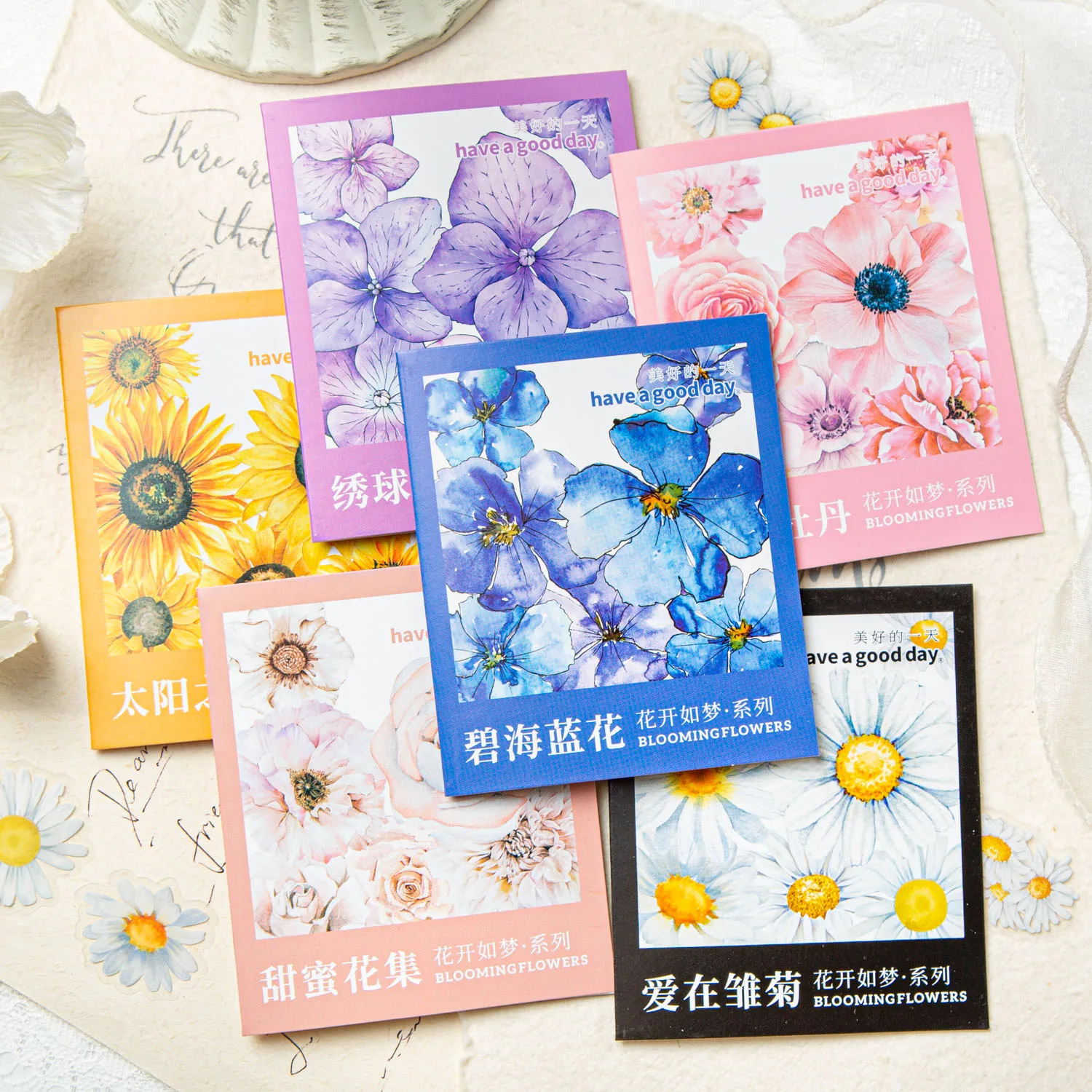 

50 Sheets Blooming Flowers Series Vintage Literary Watercolor Floral PET Sticker Creative DIY Journal Collage Decor Stationery