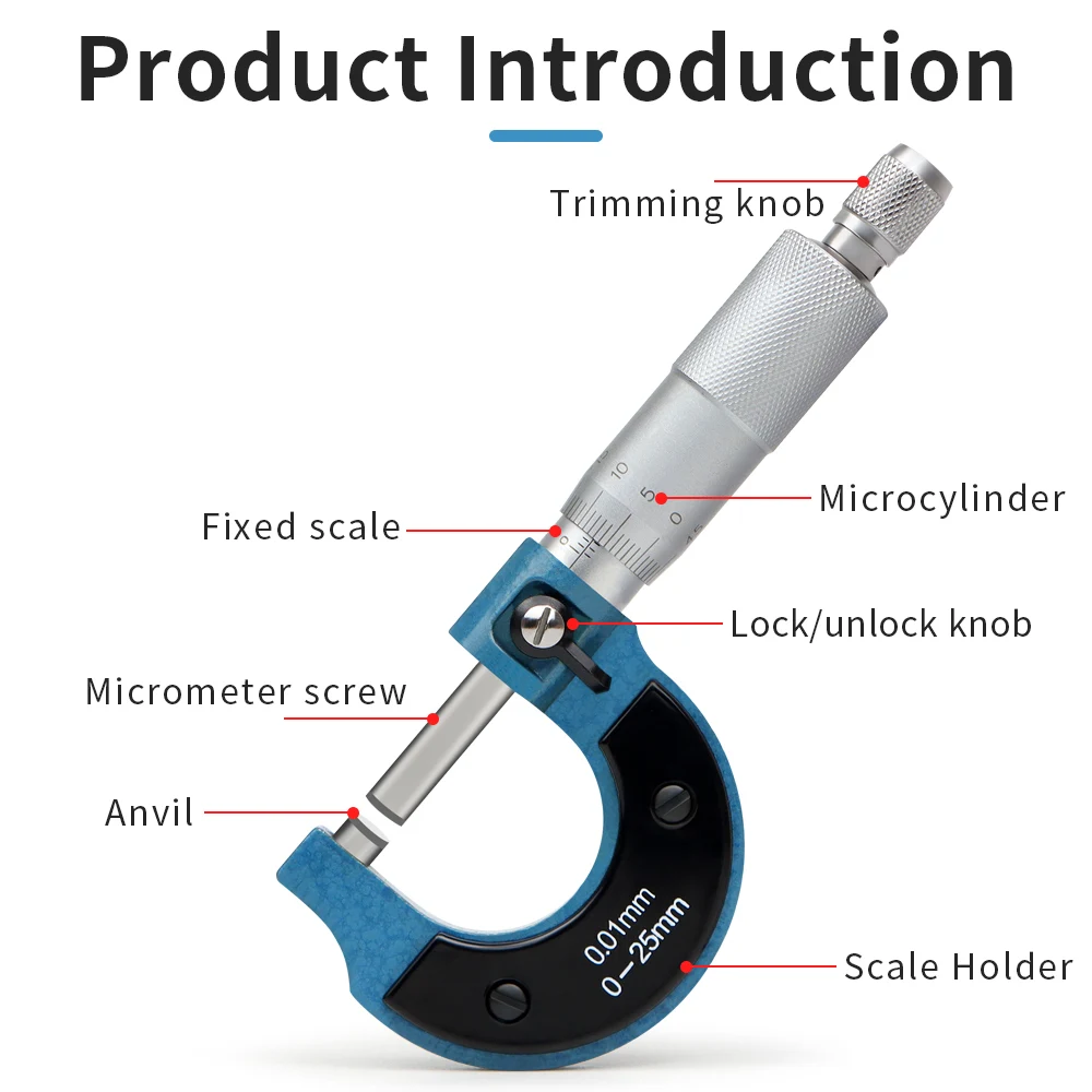 0-25mm Micrometer Tool 0.01mm Precise Gauge