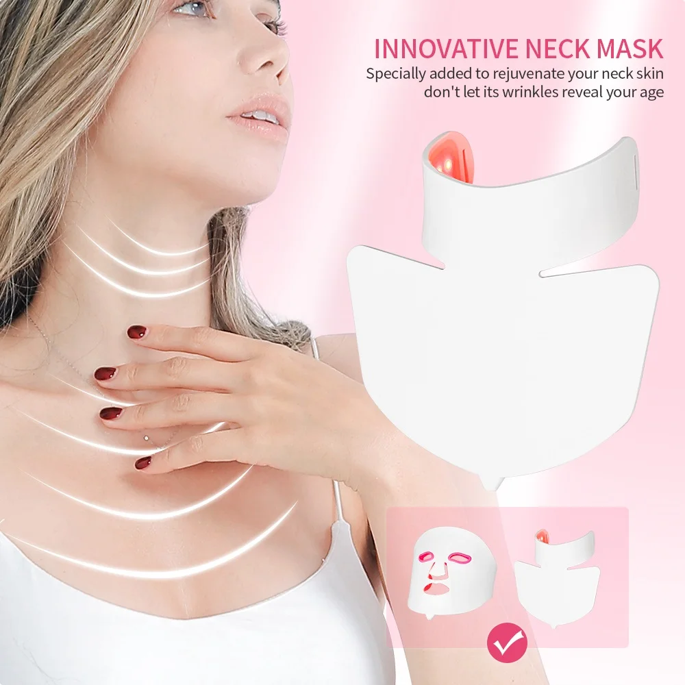 Face Mask Facial Neck Mask Neck Anti Wrinkle Mask Face Neck Silicone Mask 7 Colors Photon Facial Beauty Mask Skin Rejuvenation Anti-Wrinkle Ance Treatment Skin Care LED