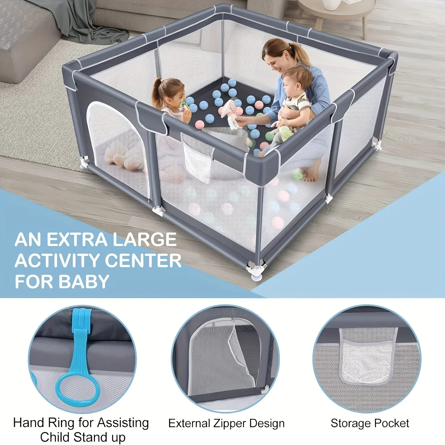 Baby Game Fence Safe Non Slip Design Soft Mesh Wall Sturdy Suitable Toddlers