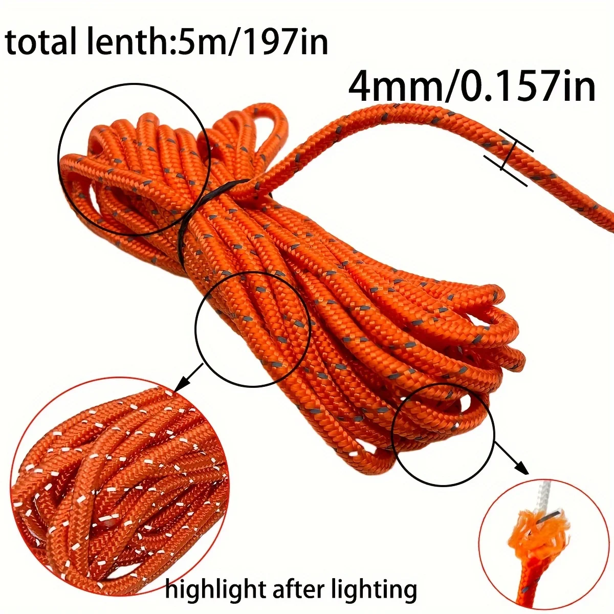 Description Picture 4 of item6 Colors 5m Reflective Camping Tent Wind Rope Tie Down Tightener Fastening Pulley Ratchet Awning Rope Buckle Rope Tent Accessory