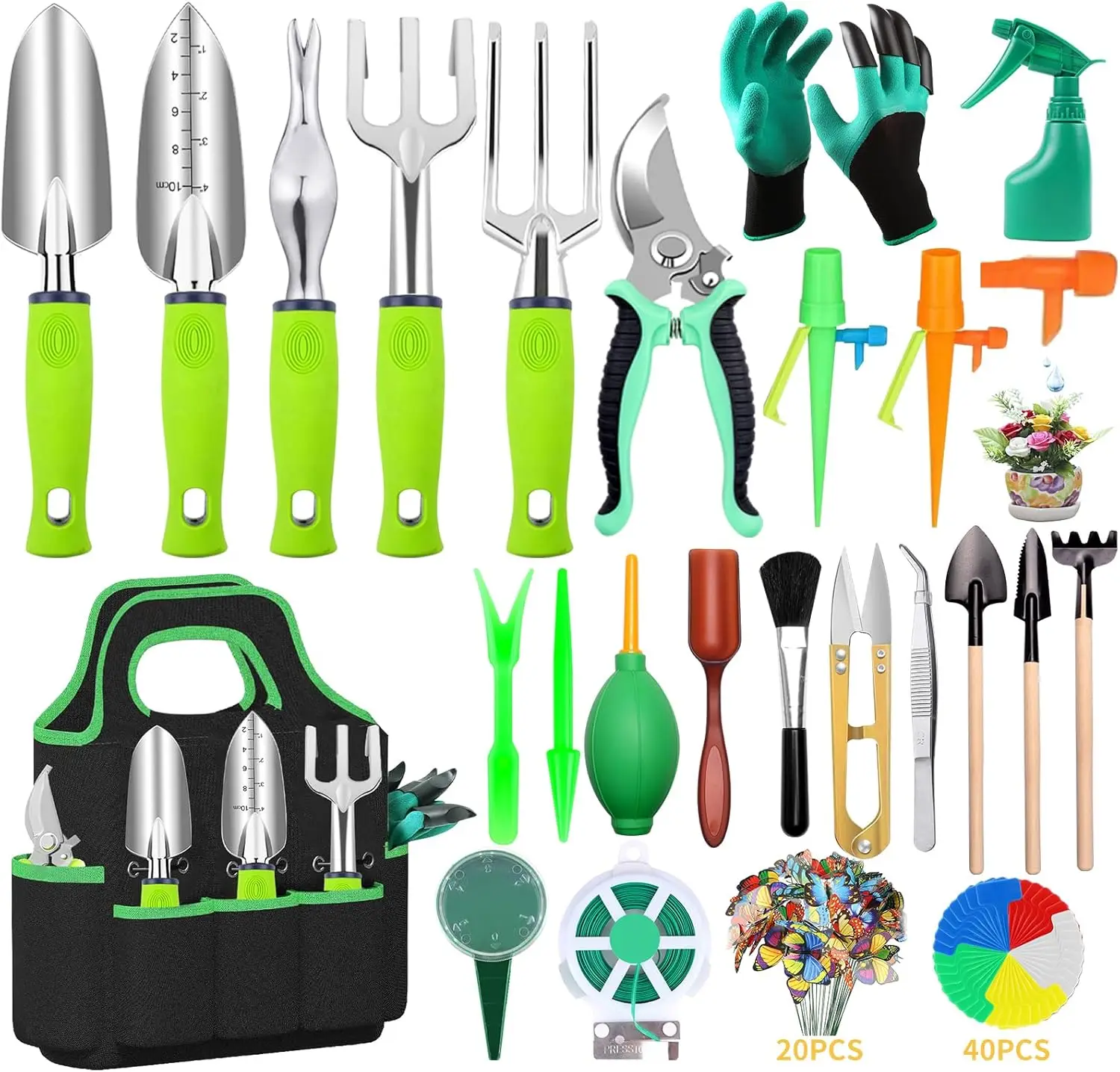 84 Pcs Garden Tools Set with Heavy Duty Aluminum Hand Tools, Pruning Shears, Gloves, Sprayer, Bag, Succulent Tools for Gardening