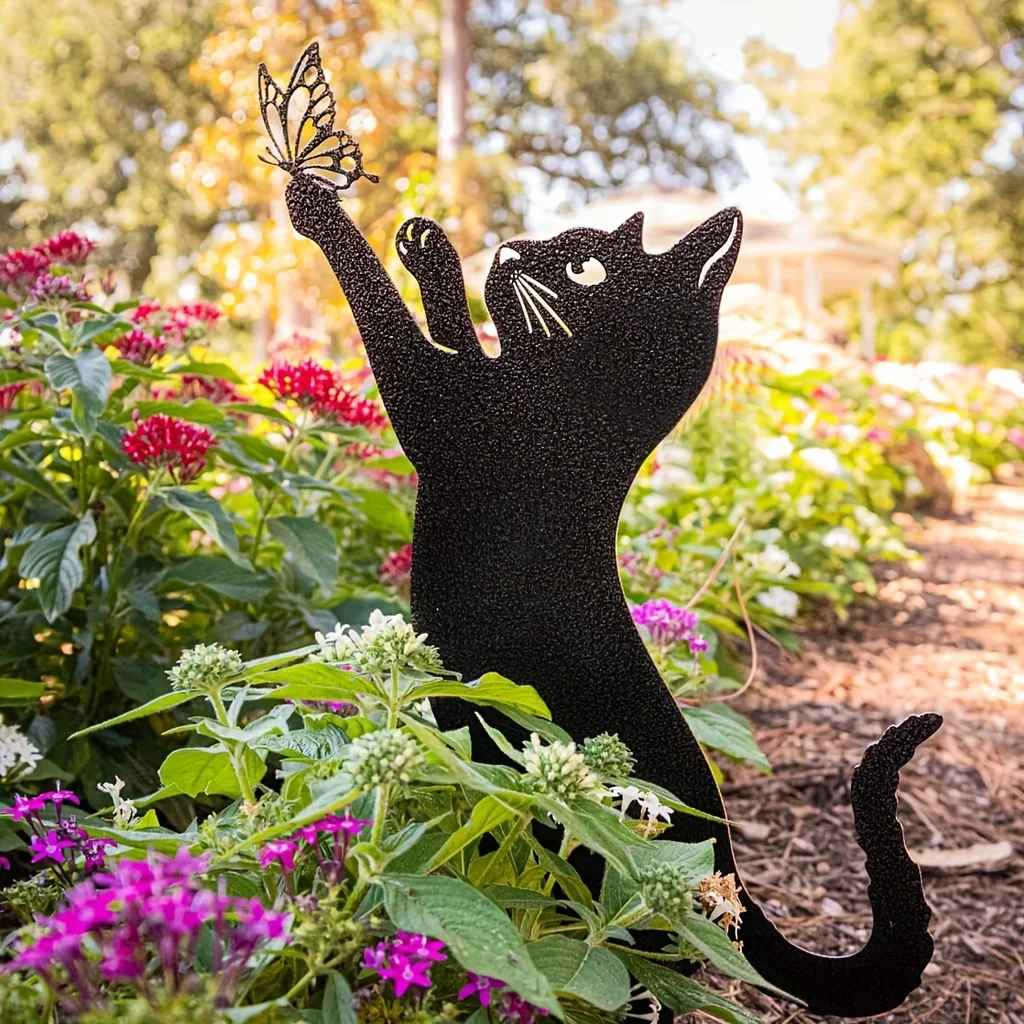 

1pc Cat Family Garden Stakes Decorative Cute Cat Garden Decorative Silhouette Animal Outdoor Statues for Cat Garden Yard Lawn