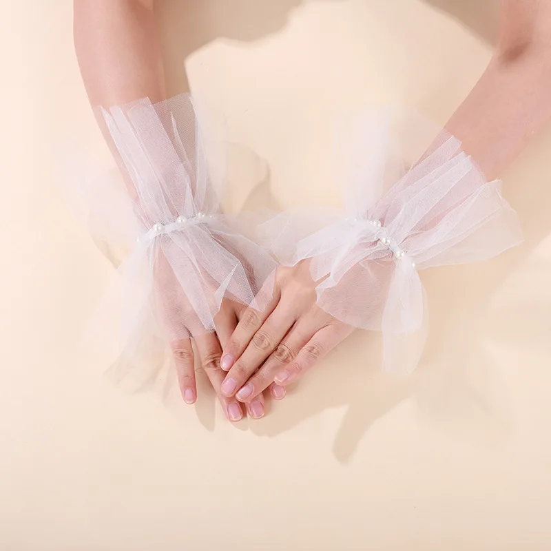 Women Short Tulle Gloves Sexy Lace Mittens Tulle Fingerless Gloves Lady Driving Glove Transparent Mittens Wedding Bridal Gloves