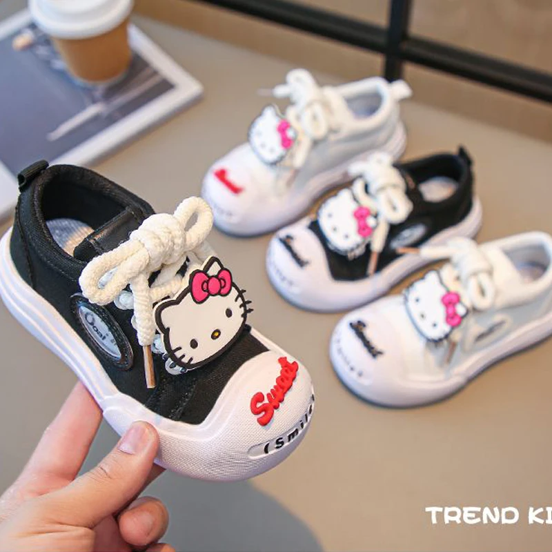 

Милые Мультяшные холщовые туфли Hellokittys для девочек, уродливые и милые, с большой головой, новые осенние маленькие белые туфли, детская повседневная обувь для доски