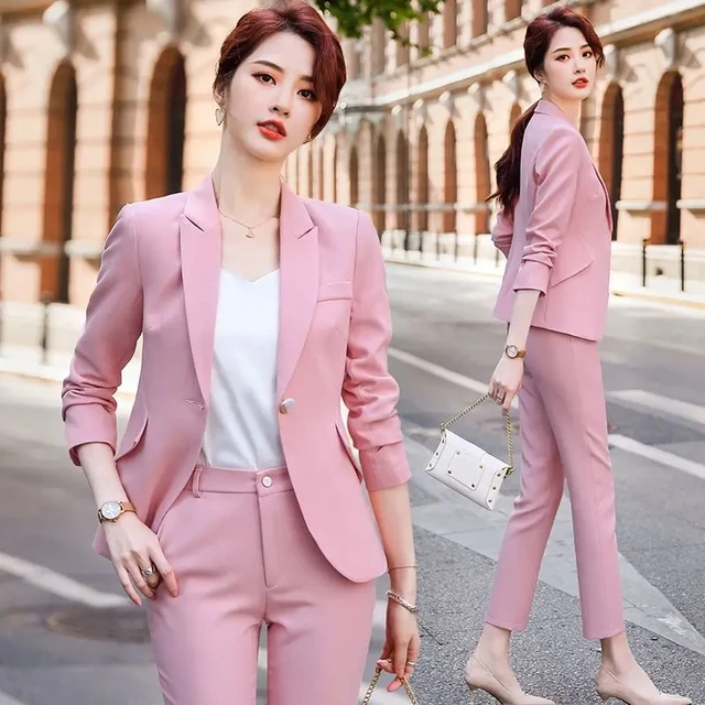 Women Casual Elegant Business Trousers Suit Office Ladies Slim Vintage  Blazer Pantsuit Female Fashion Korean Clothes Two Pieces