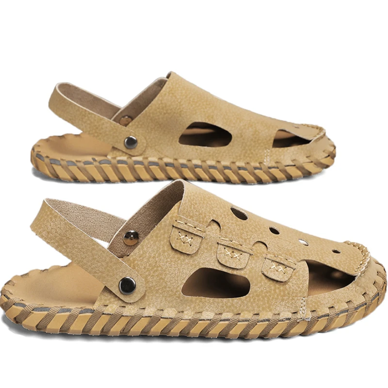 

Men Sandals Artificial Leather 2023 Summer Beach Slippers Male Non-Slip Soft Comfortable Outdoor Shoes High Quality Man Sandals