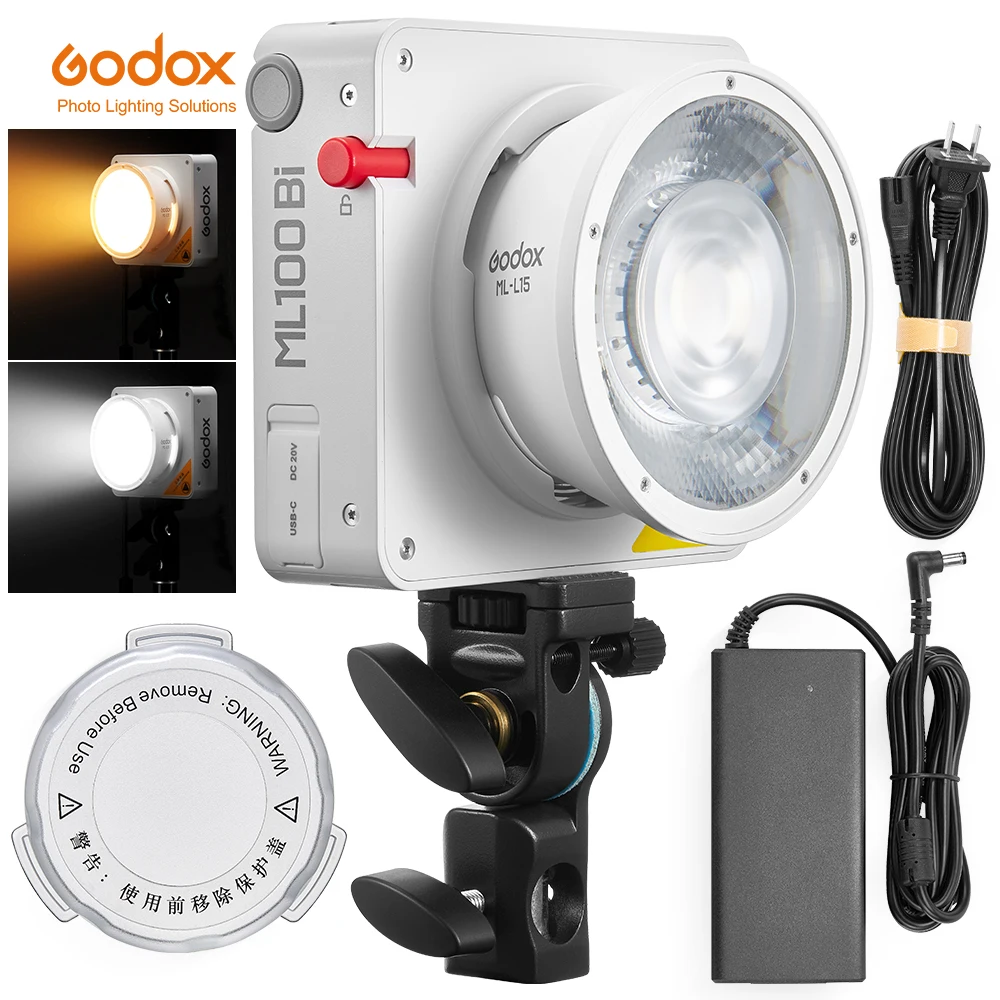 Luce LED Godox ML100Bi 120W - Video Light Bicolore 2800K-6500K, Portatile, Con App Control E Riflettore