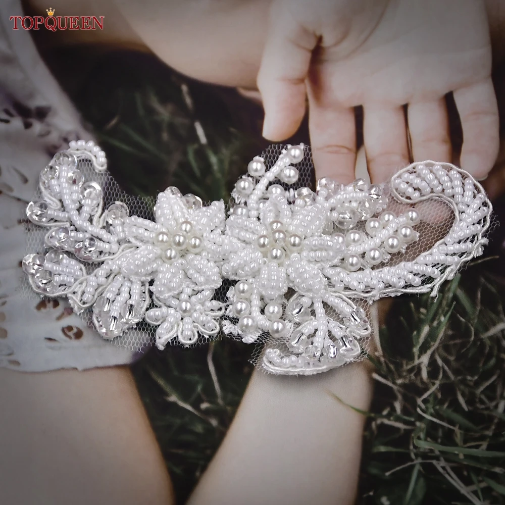 African lace fabric Floral Beaded Patches Bridal Lace Sewing Fabric Applique Pearl Tulle DIY Wedding Dresses Decoration Accessories