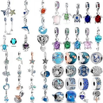 New Summer Ocean Series Blue Turtle Dolphin Pendant Diy Beads Fit Original Pandora Charms Silver 925 Bracelet For Girl Women