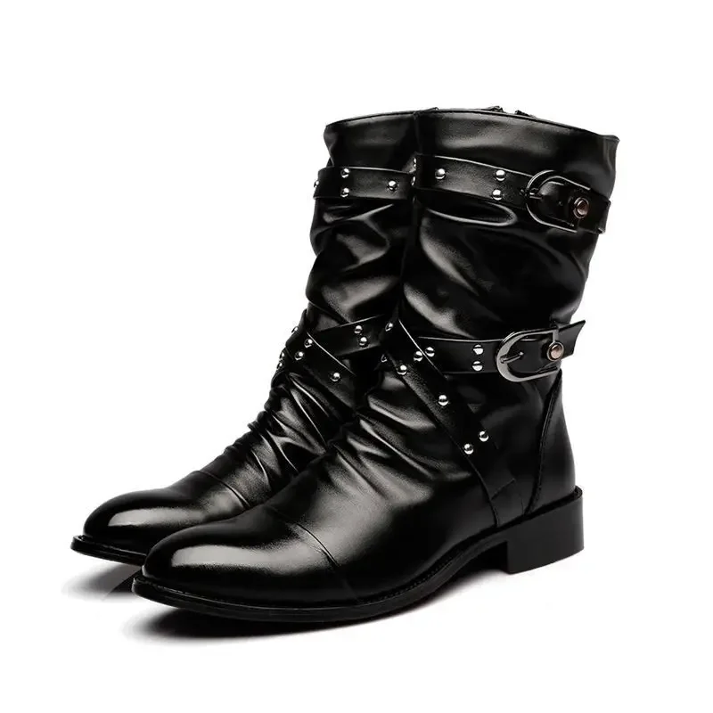Men's Leather High Quality Mid Tube Boots Fashion Classic
