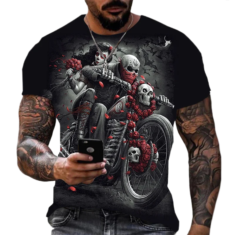 

New Skeleton 3D Printed T-shirt Men's Summer Fashion All-match O-neck Design Shirt Horror Casual T-shirt Harajuku Pattern Custom