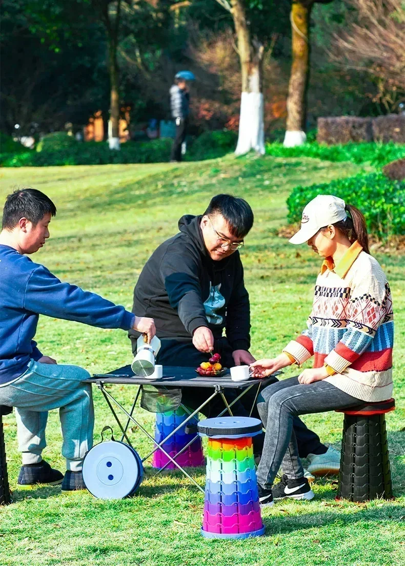 2024 New Portable Round Folding Chair Accordion Chair Height Adjustment Simple Tool Elephant Swing Playground Queue Chair Gift