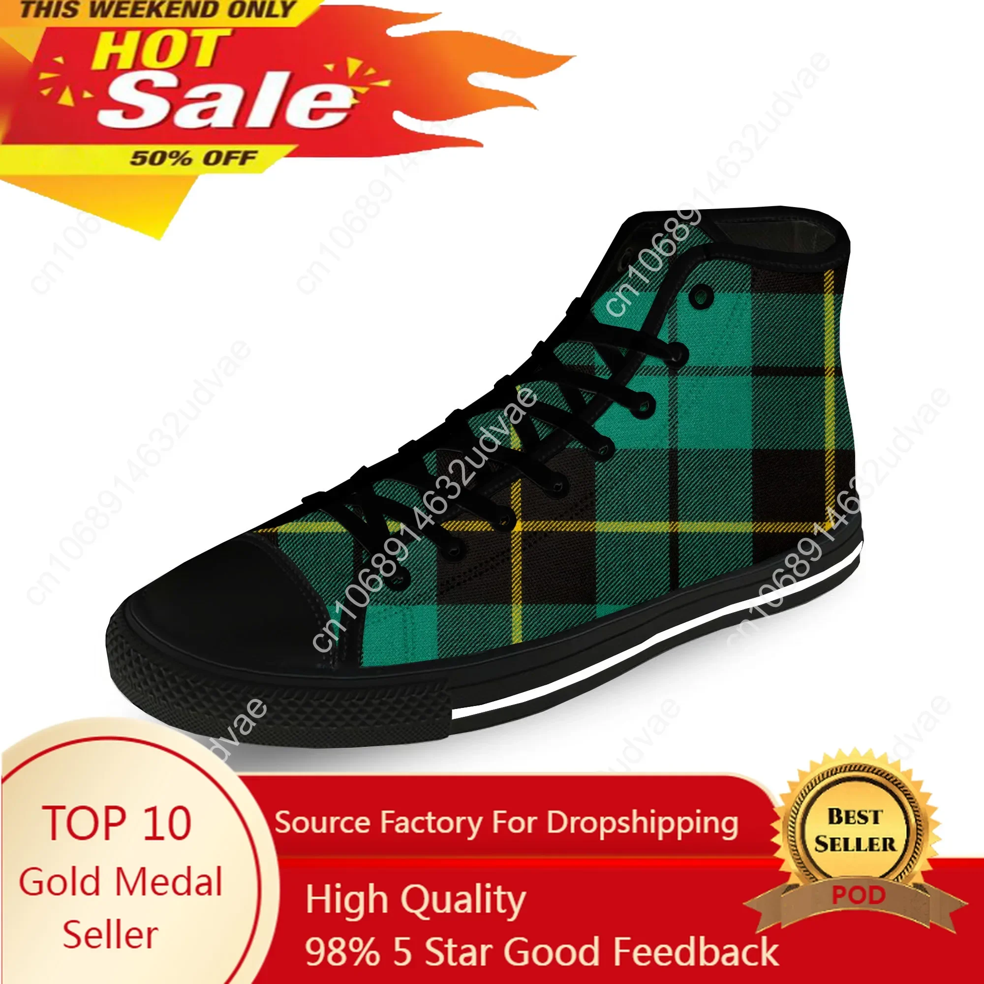 Hunting Stewart Scottish Tartan Plaid Casual Cloth 3D Print High Top Canvas Shoes Men Women Lightweight Breathable Sneakers