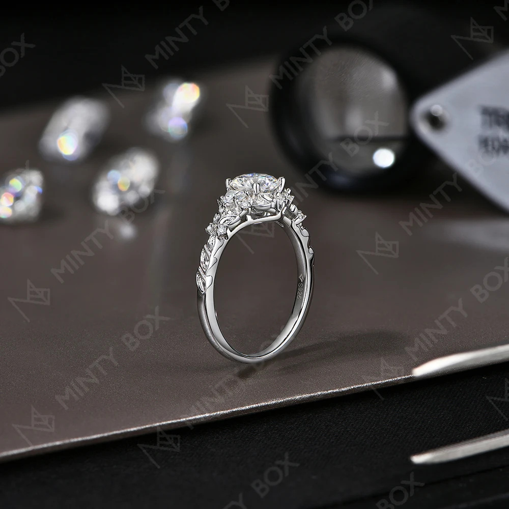MINTYBOX S925 Sterling Silver 6.5mm Moissanite Engagement Ring for Women Flower Lab Diamond Rings 18K Plated Wedding Jewelry 4