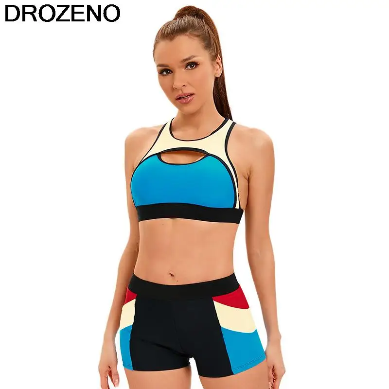 

New Color Matching Sports Split Swimsuit Women's Cross-Border Sexy Hollow High Waist Boxer Swimsuit Wholesale