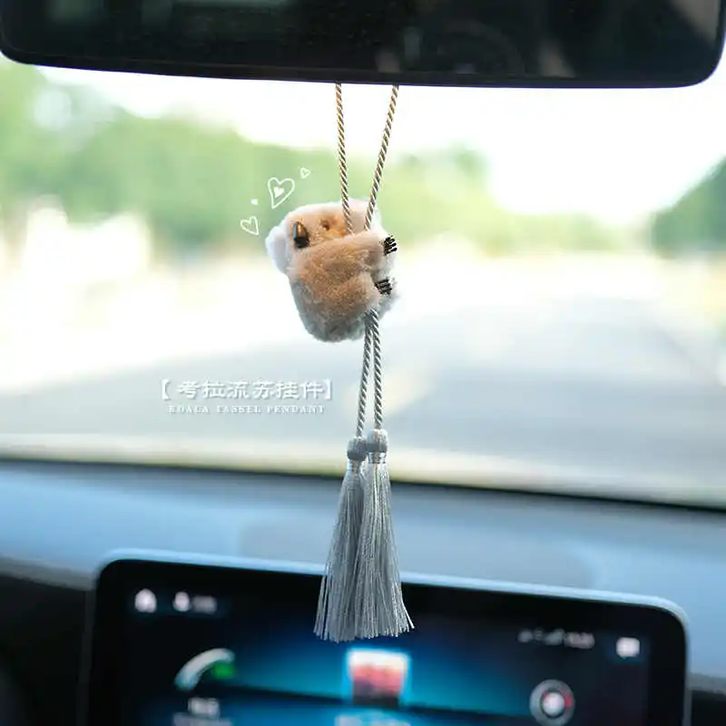 차량용 장식품 창의적인 플러시 코알라 모양 후방 거울 장식 태슬 펜던트 포함 자동차 인테리어 액세서리