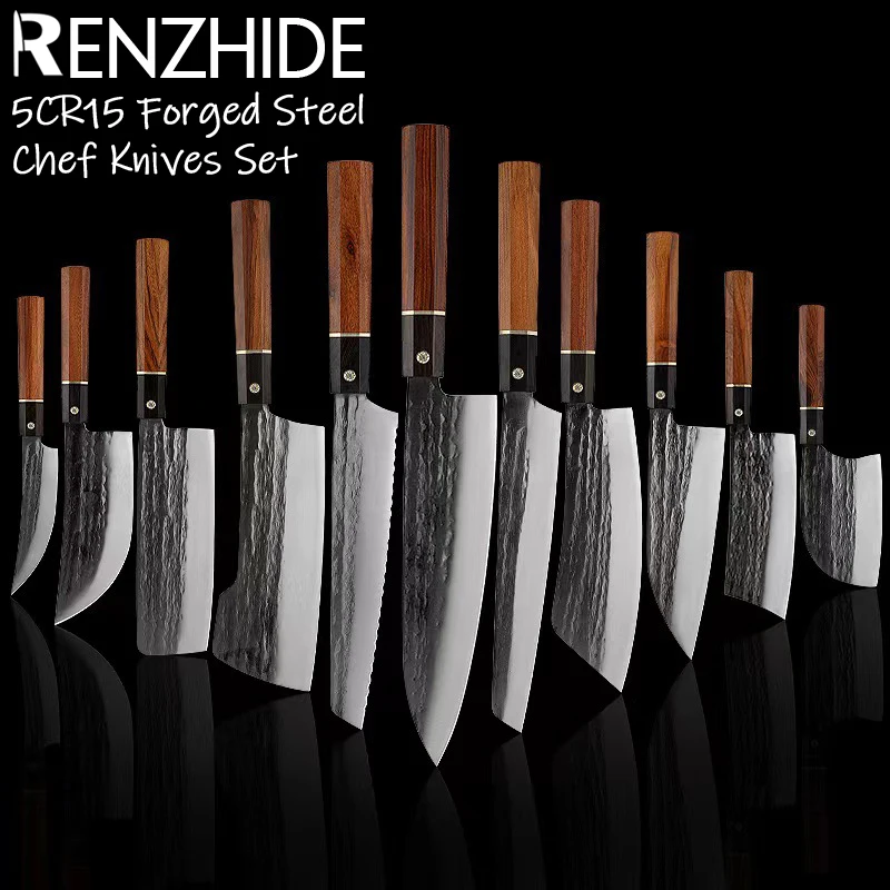 

RZD Forged Steel Chef Kitchen Cleaver Chopping Bread Slicing Fishing Fillet Knife 5CR15 Blade Paring Fruit Camping Accessory
