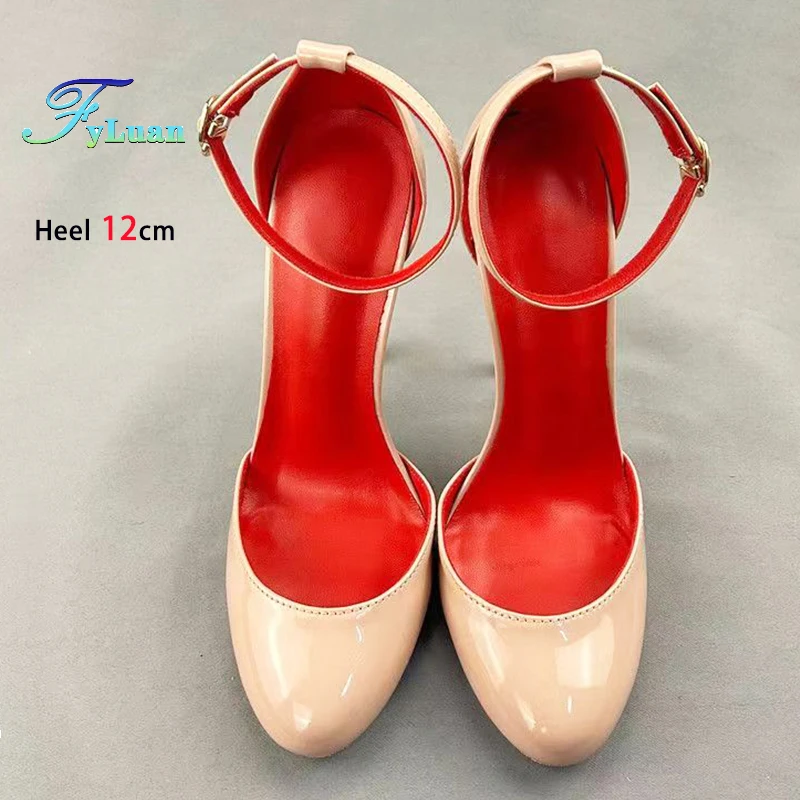 Round Toe Lady Stiletto Solid Color Wedding Shoes Laser Patent