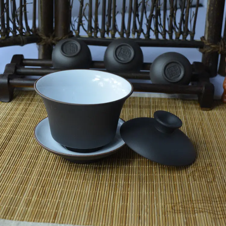 [GRANDNESS] 100ml Yixing Purple Clay Porcelain Gaiwan Tea Cup Zisha Gongfu Tea Bowl 100ml