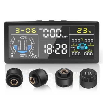 Sistema di monitoraggio della pressione dei pneumatici TPMS solare multifunzionale con inclinometro, tachimetro e avviso di temperatura dei pneumatici