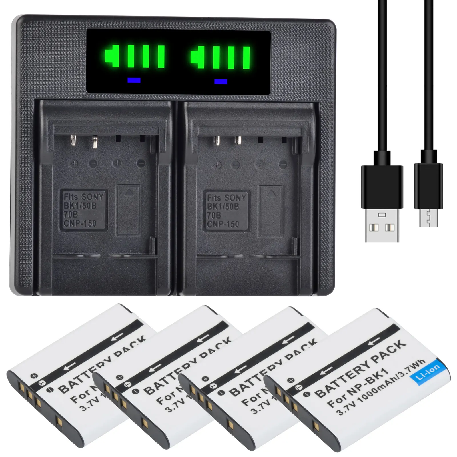 1000Mah Np-Bk1 Np Bk1 Batteria + Led Usb Dual Charger Per Sony Cybershot Mhs-Pm5 Dsc-W180 Mhs-Cm5 Dsc W370 S980 S750 S780 S950 W190