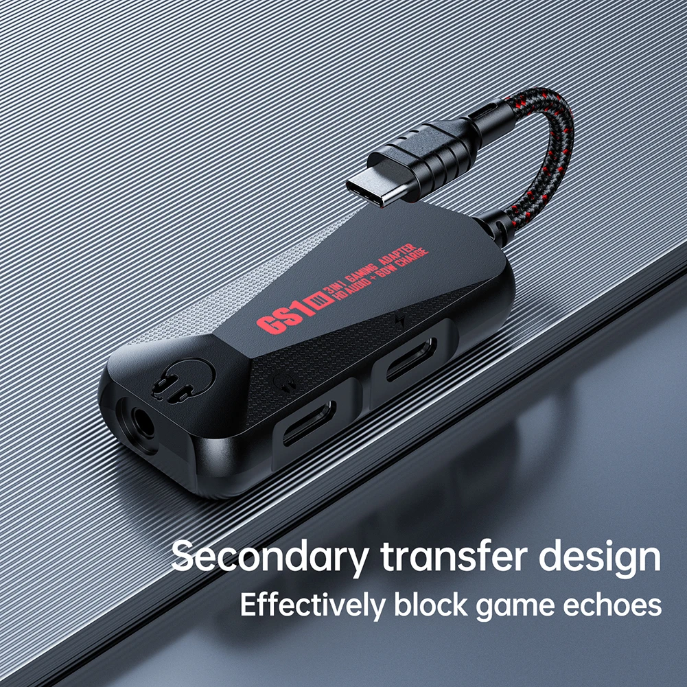 3-in-1 게임용 사운드 카드 Type-C  3.5mm 전화 사운드 카드 어댑터 60W 내구성 나일론 휴대용 24Bit 96Hz 고해상도 액세서리
