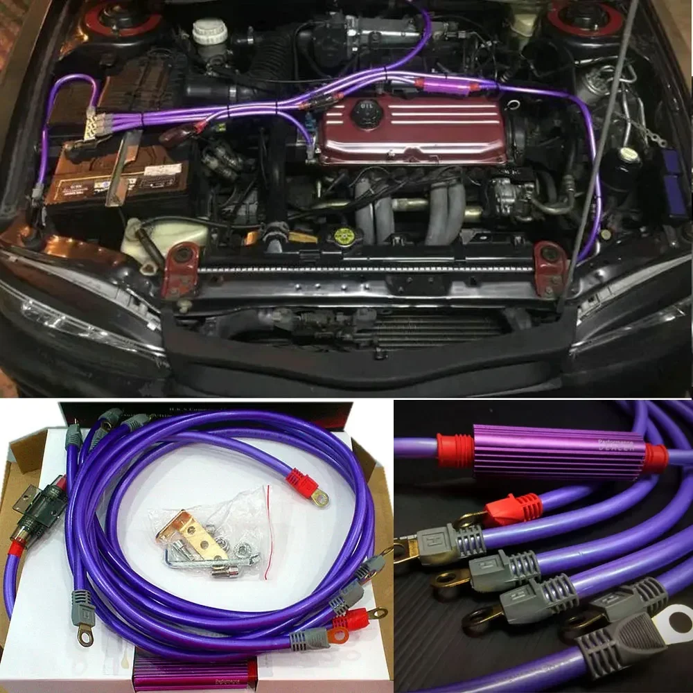 Universal Car Grounding Cable Voltage Stabilizer 15GA Alternator Cable with Safety Switch Grounding Nano Set Fuel Saver Parts