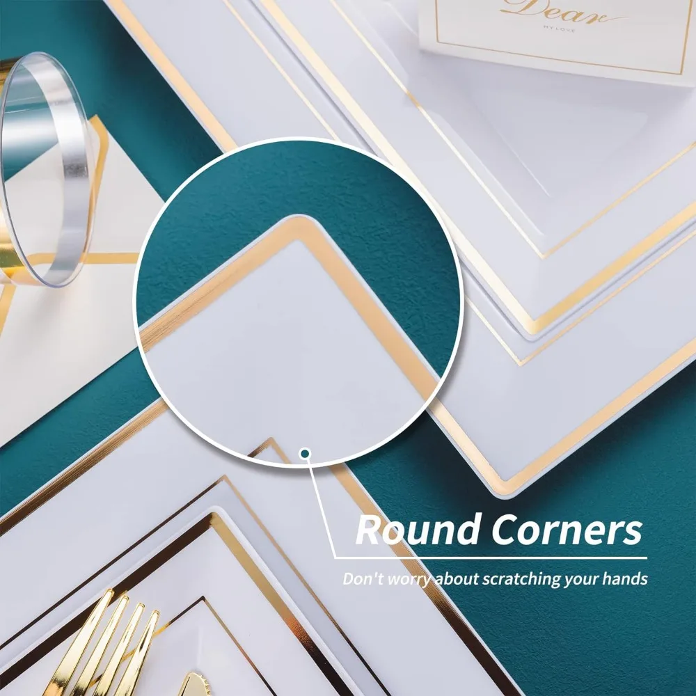 Elegant Gold Rim Disposable Dinnerware Set for 50 Guests