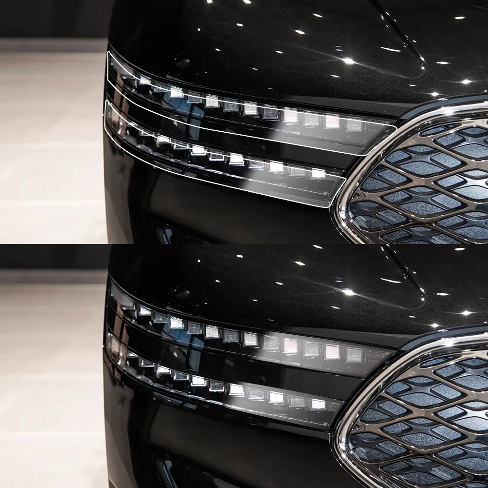 Für GENESIS G8 E-G80 Rauchschwarz Hochglanz Vorgeschnittene Scheinwerferschutzfolie TPU PPF Kratzfeste Auto-Vinylfolie Kit – Detail 3