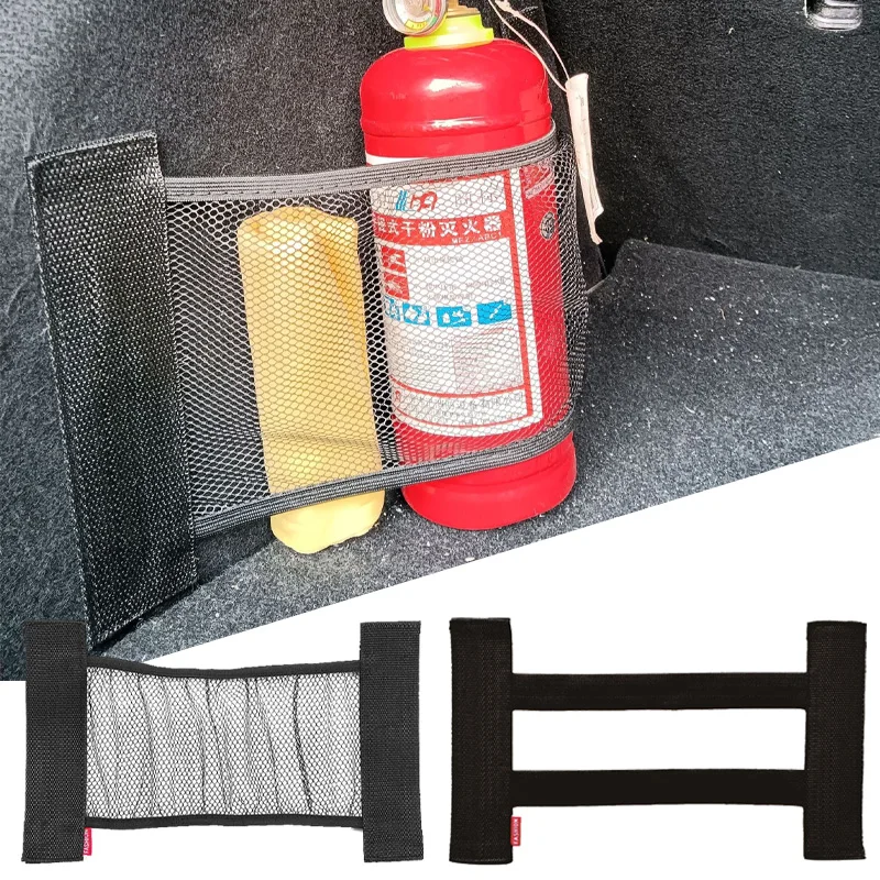 Car Back Rear Trunk Elastic Mesh Fixed Straps Car Interior Organizer Extinguisher Storage Net Seat Back Fixing Bag Accessory